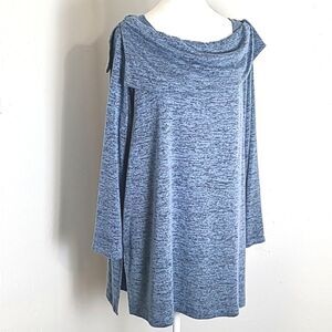 Zenergy by Chico's Blue Aysemetrical Cowl Neck Long Sweater, Size 3, XL/16